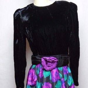 Vintage 80s DONNA MORGAN NSP Black Floral Dress